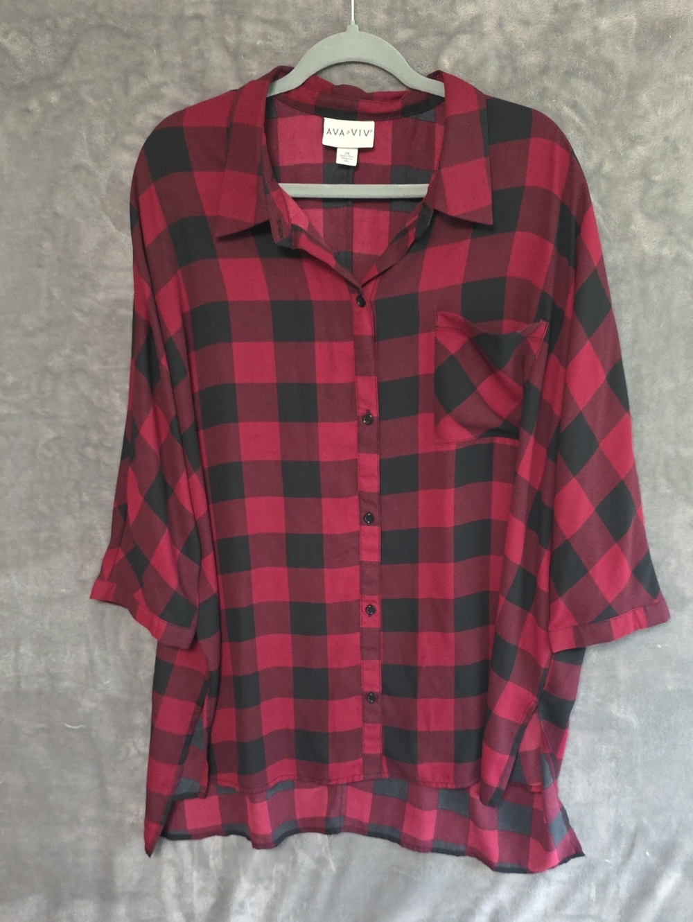 Ava & Viv Red and Black Plaid Button-Up Shirt